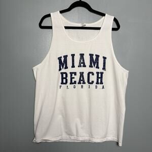Vintage Y2K Miami Beach Florida Men’s Muscle Shirt Tank Top White XL 2000’s Jock